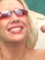 Lustful blonde slut enjoying the outdoor cum releasing play