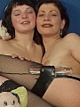 hot lesbian babes in leather dildoing pussy