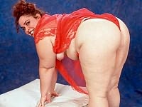Small Titted Fat Babe in Red Panties Posing and Flashing Pussy