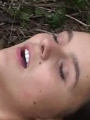 Horny brunette teen in group sex outdoors