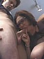 Massive titted granny gets to suck two rock hard horny dicks